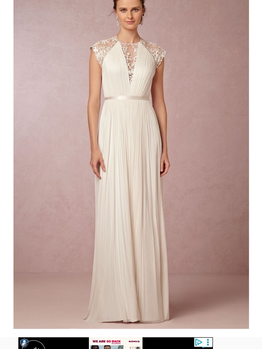 Elegant Ivory Lace Cap-Sleeve Pleated Maxi Dress